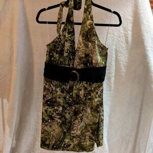 Rickis Size XL Camo halter top mini dress/long top - Y2K
